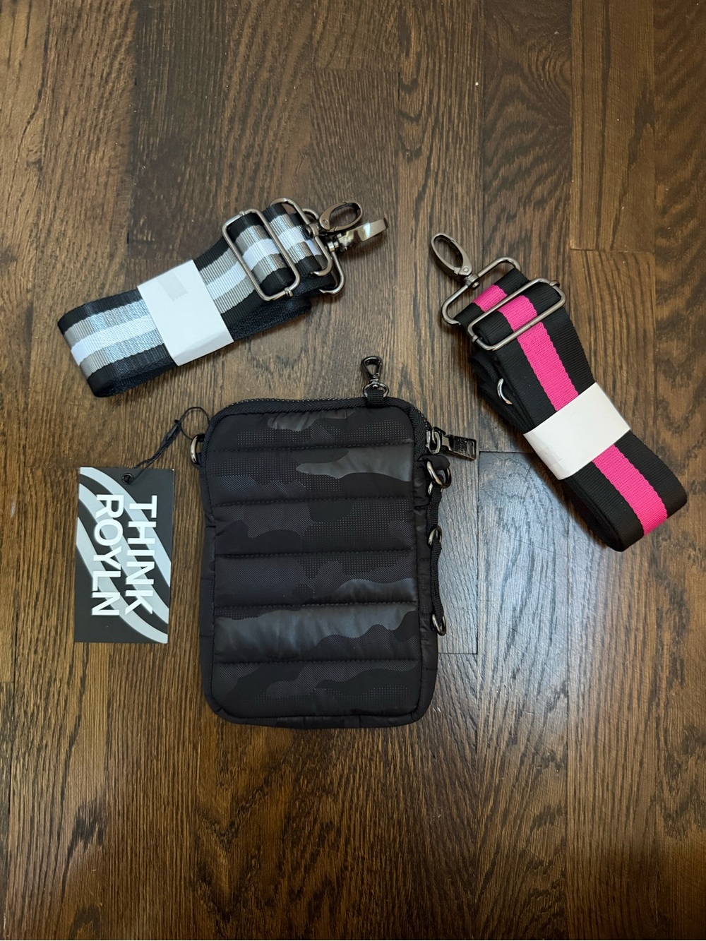 NWT Think Royln Black Camo Cell Phone Case Crossbody with Removable Straps